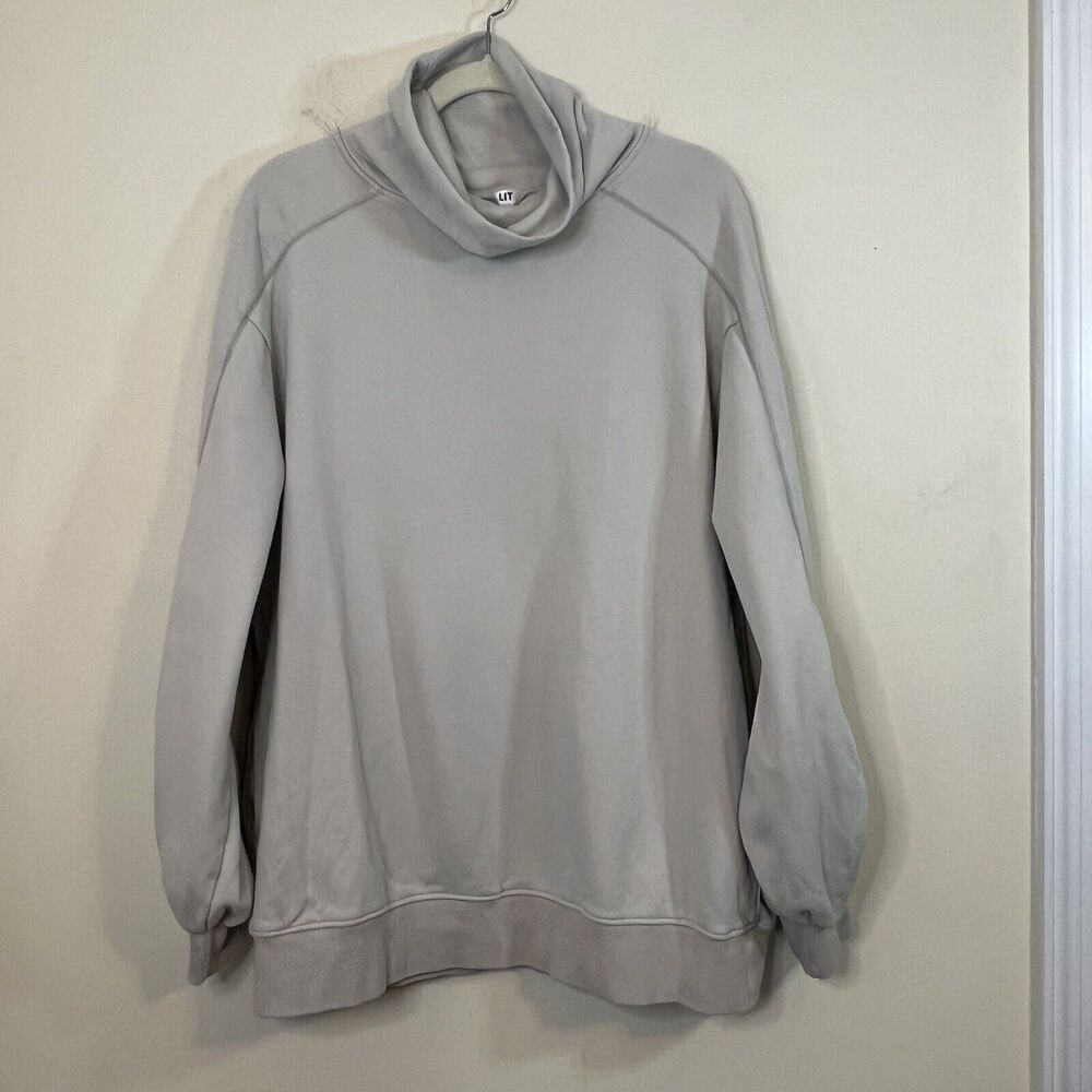 LIT oversized Funnel Neck Sweatshirt Small Bone Balloon Sleeve Tunic Pockets